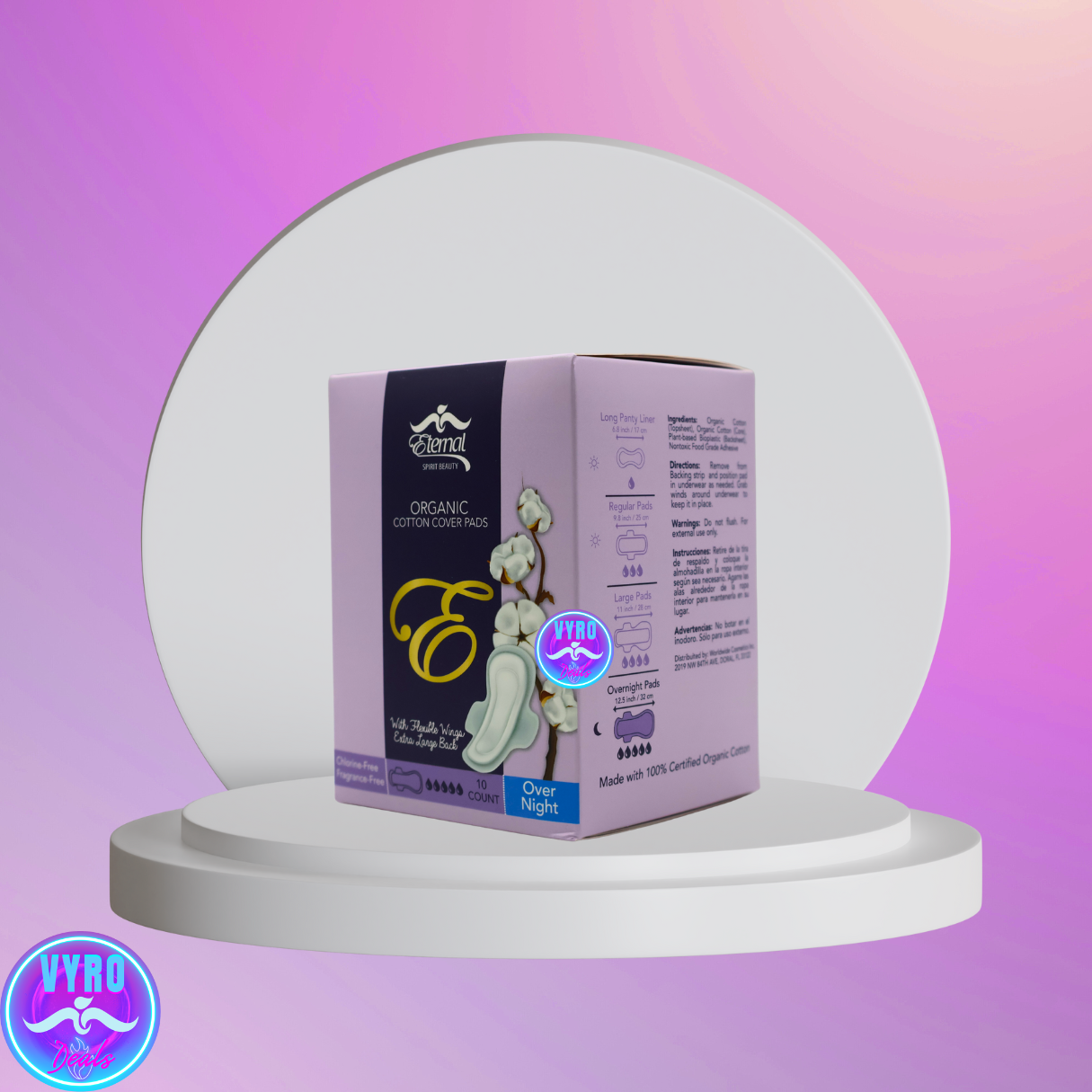 Organic Cotton Cover Pads Chlorine and Fragrance-Free Women Over Night