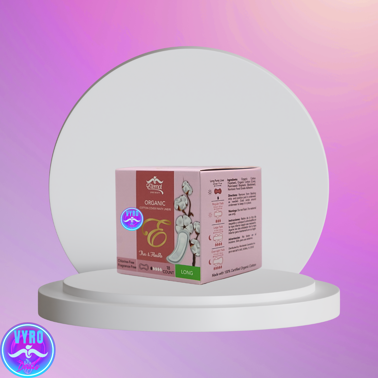 Organic Cotton Cover Pads Chlorine and Fragrance-Free Women LONG