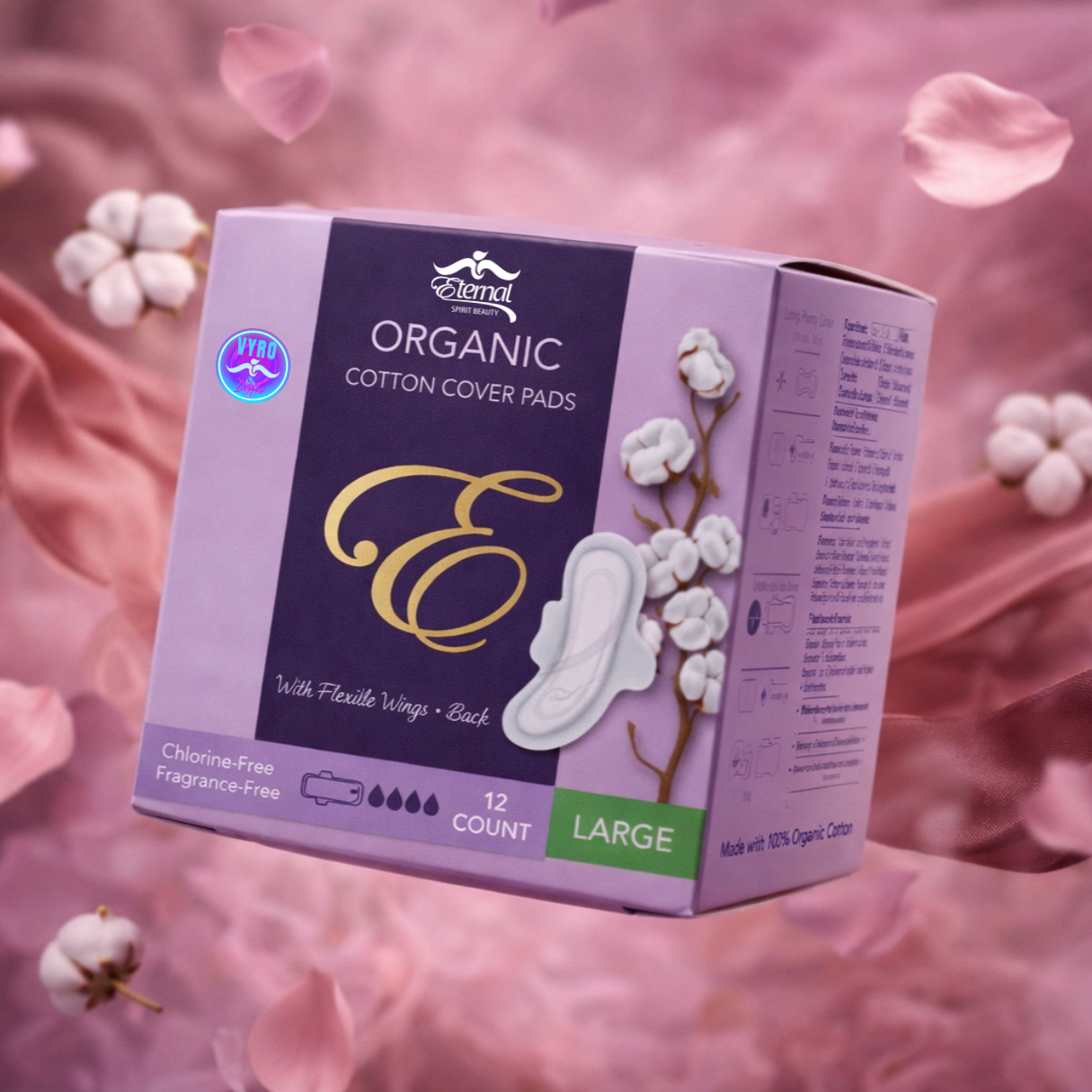 Organic Cotton Cover Pads Chlorine and Fragrance- Free Women LARGE